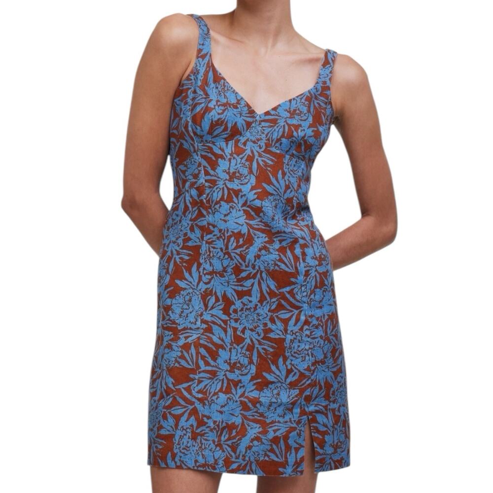 NWT Madewell Sweetheart Mini Dress 100% Linen In Tropical Floral Size 16
